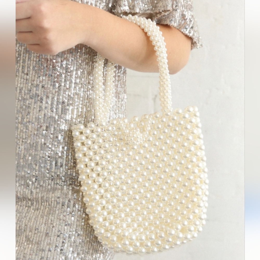 White Pearl Beaded Wedding Bag (Handbag)